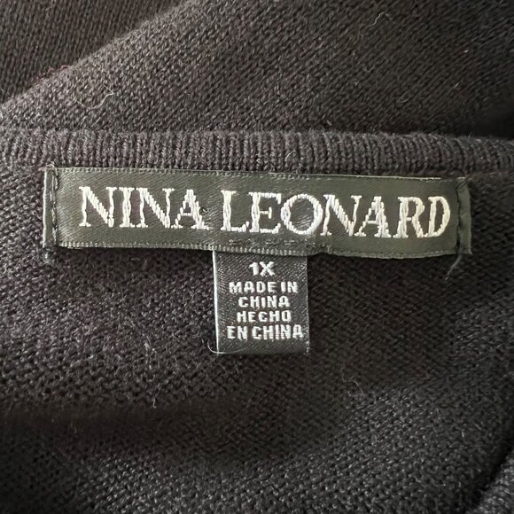 Nina Leonard Womens Plus 2 Piece Poncho Sweater Dress Black Red size 1X - Picture 13 of 16